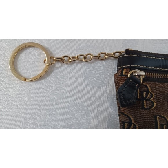 DOONEY & BOURKE COIN PURSE/KEY CHAIN CANVAS LEATHER TRIM BROWN/GOLD - Picture 4 of 10